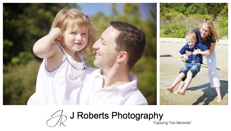 little girls listening to a shell at the beach - family portrait photography sydney